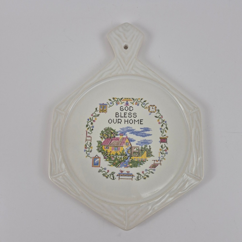 Vintage God Bless Our Home Ceramic Trivet Wall Hanging West Virginia Craftsman